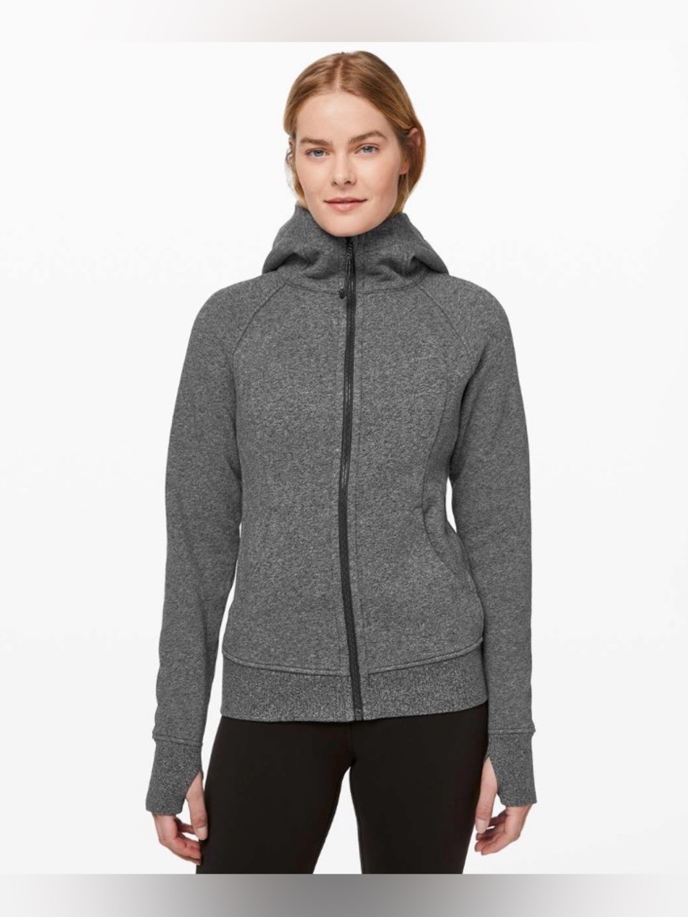 NWOT Lululemon Scuba Hoodie Light Cotton Fleece, Heathered Speckled Black Size 8